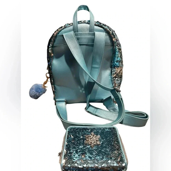 Loungefly x Disney Frozen Elsa Reversible Sequin Mini Backpack and Wallet - Picture 2 of 5